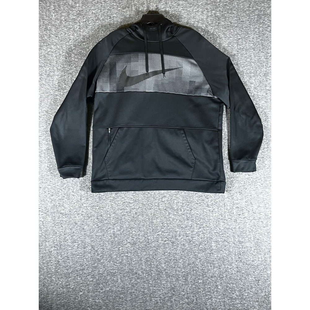 Nike Mens Dri-FIT Hoodie Black Silver Swoosh Graphic Pullover XL Standard Fit